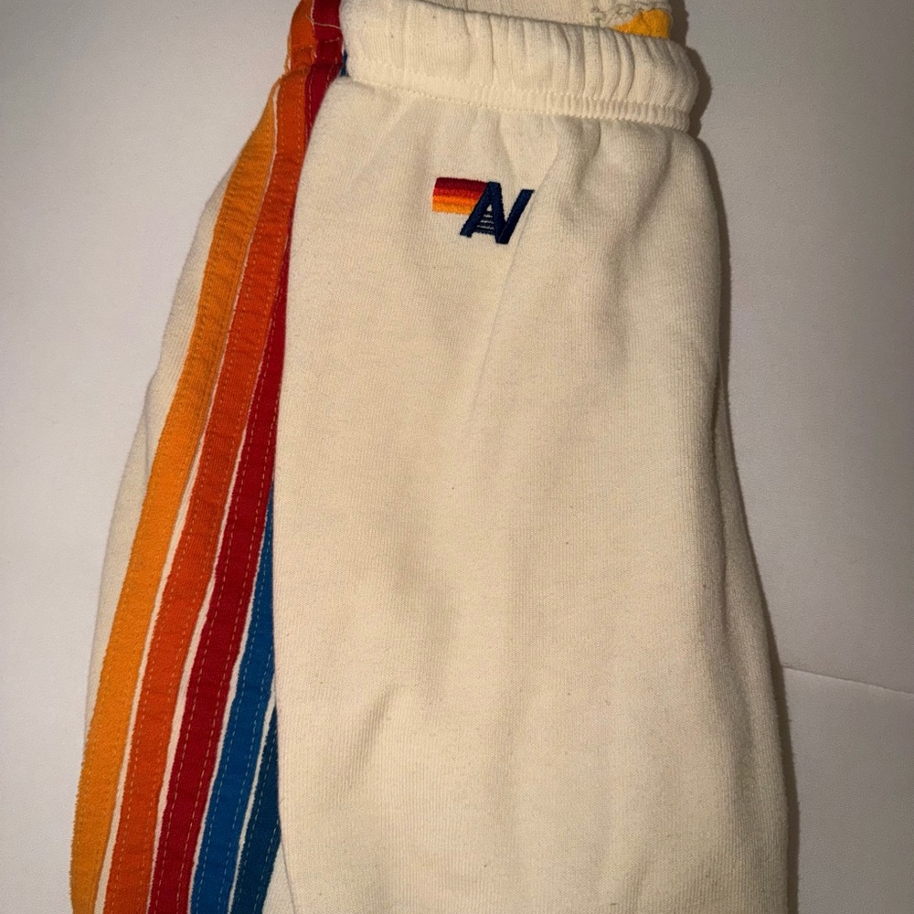 Women Cream Aviator Nation Pants with brand Stripe Detail